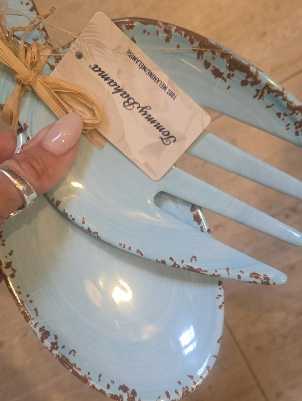 New Tommy Bahama Melamine Sea Foam Green Rustic Salad Tongs